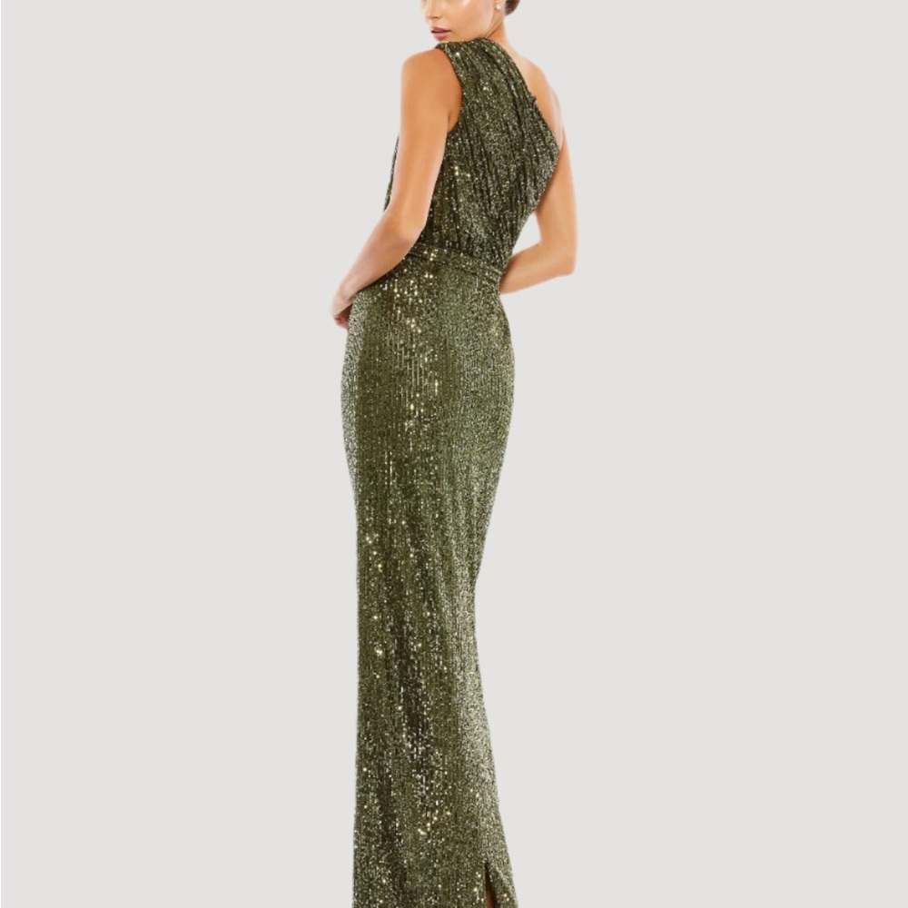 IEENA FOR MAC DUGGAL Dark Green Sequined Ruched One Shoulder Gown SIZE 14 - Picture 3 of 3